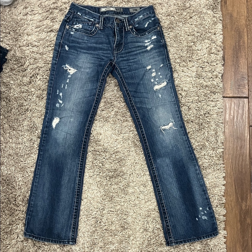 BKE “Aiden” Men's Distressed Dark Blue Straight Jeans